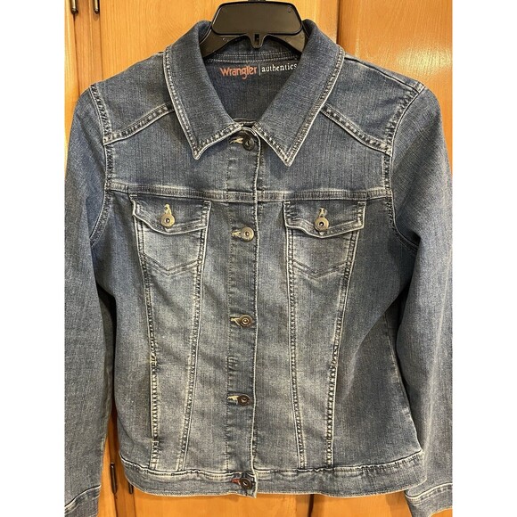 Wrangler Womens Denim Jacket Blue Sz L Authentic Western Trucker VGC - Picture 16 of 16